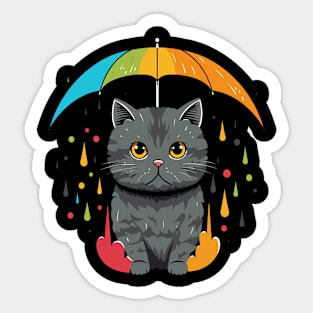 British Shorthair Rainy Day With Umbrella Sticker